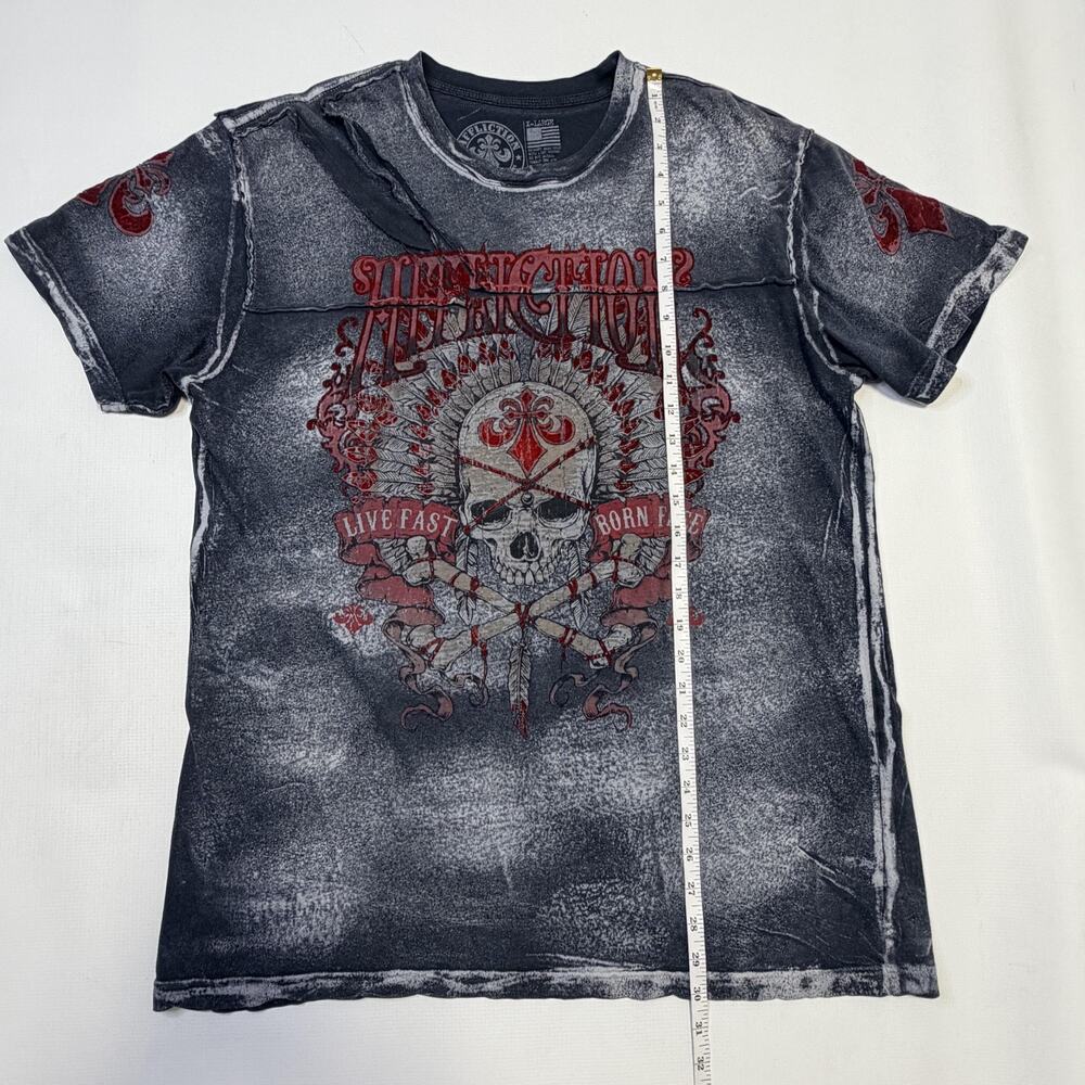 Affliction Shirt Mens XL Gray Live Fast Born Free Skull Graphic Biker Tee - Picture 4 of 10